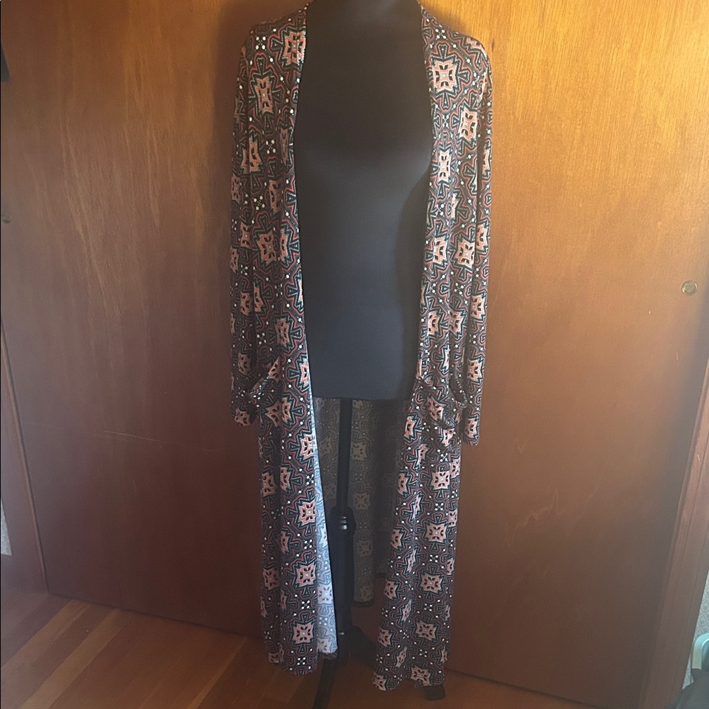 LuLaRoe Patterned Long Cardigan Sweater - Black and Pink